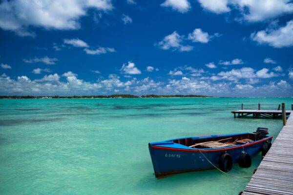 Barca en una playa de Mauricio